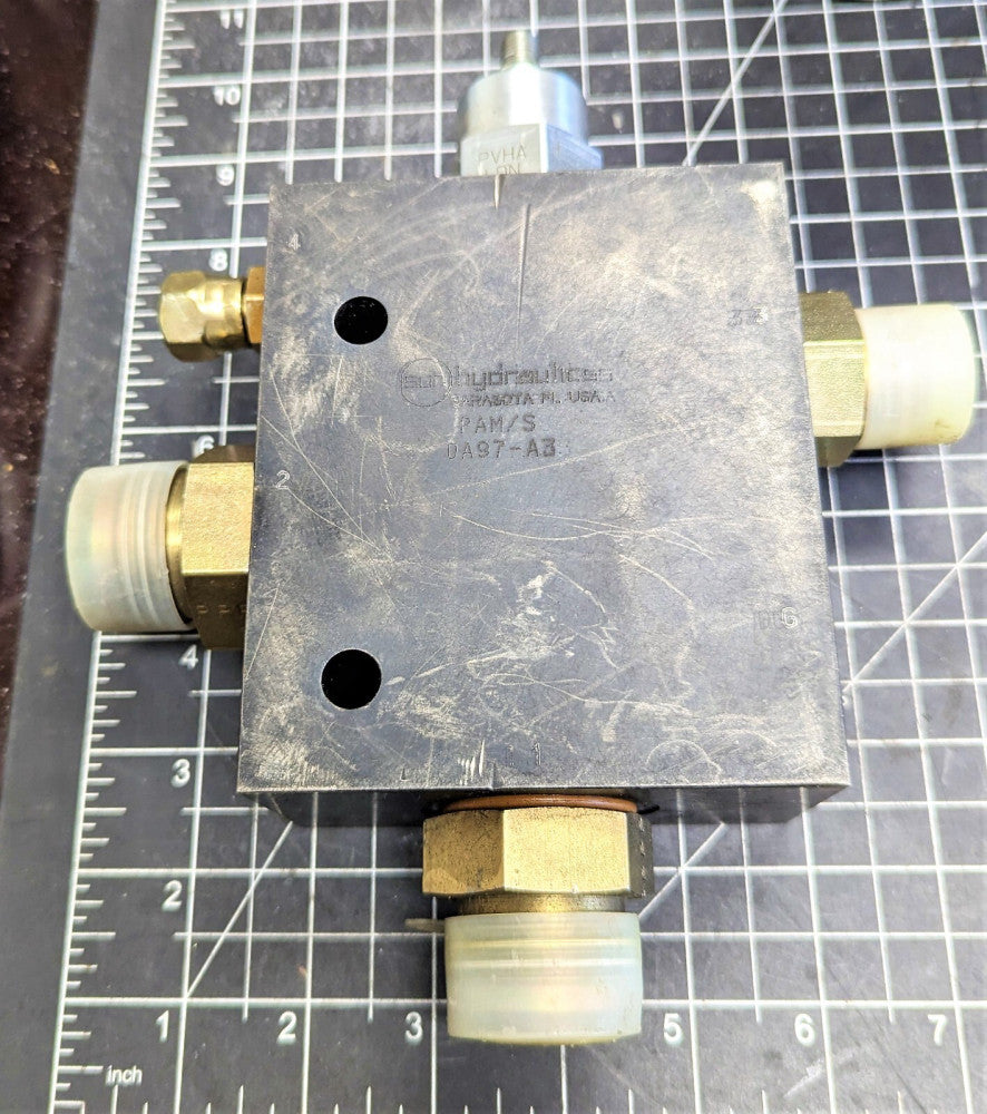 Sun Hydraulics Valve Block Manifold PAM/S With PVHA LDN Valve NEW [A4B3]