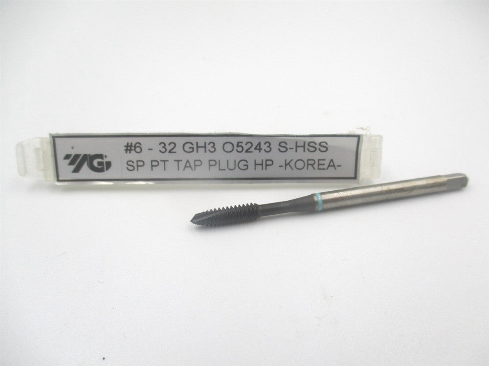 YG-1 (O5243) 6-32 H3 DIN Length RH 3Fl High Speed Steel Spiral Point Plug Tap
