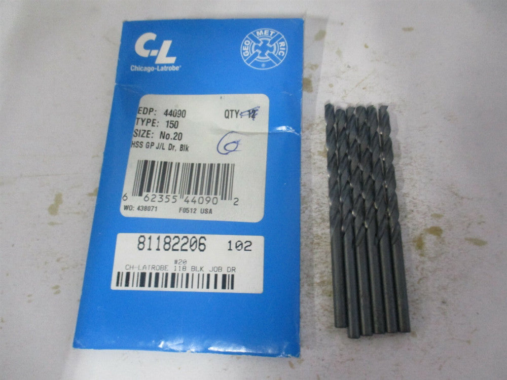 Chicago-Latrobe (44090) #20 2-1/8 x 3-1/4" OAL 118° HSS Jobber Drill - Pack of 6