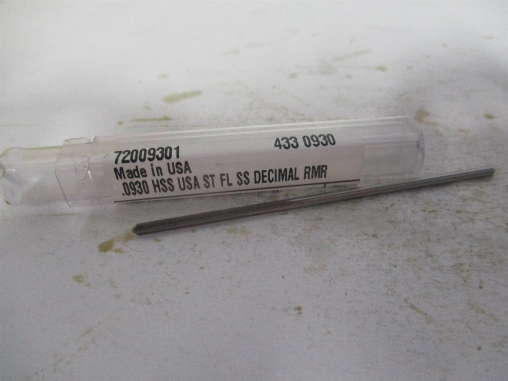 (433-0.0930) 0.093" x 3/4" x 3" OAL Straight Shank HSS 4-Flute Chucking Reamer 