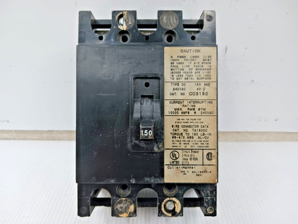 Cutler Hammer 150 Amp Circuit Breaker 3 Pole 240 VAC 10kA CC3150 *Flaw*
