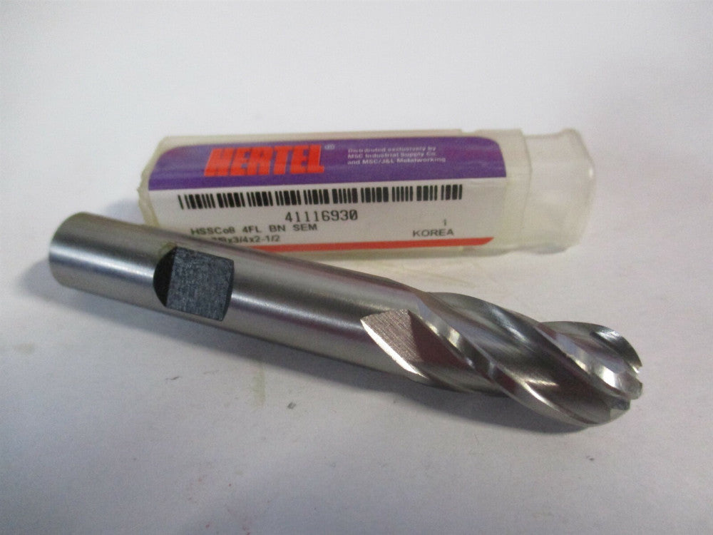 (E2020024) 3/8" x 3/4" x 3/8" x 2-1/2" OAL Cobalt 4 Flute Spiral Ball End Mill 