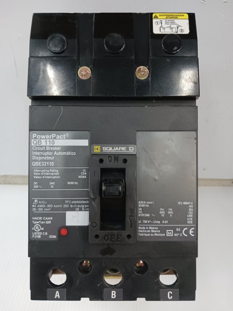 SQUARE D POWERPACT 110 AMP I-LINE CIRCUIT BREAKER 3 POLE 240 VAC QBE32110