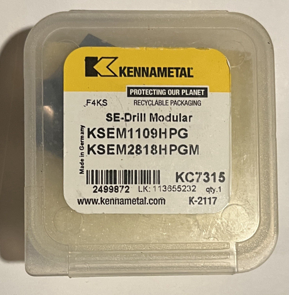 Kennametal 2499872 KSEM Series, 1.1090 in Dia, KC7315, Replacable Drill Tip