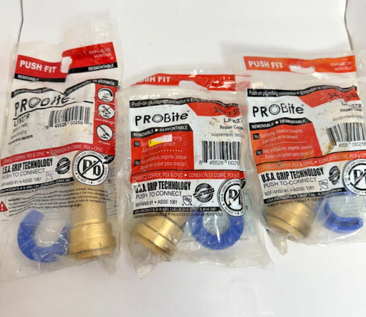 (Lot of 3) ProBite LF827R 3/4" x 3/4" Push Fitting Slip Coupling