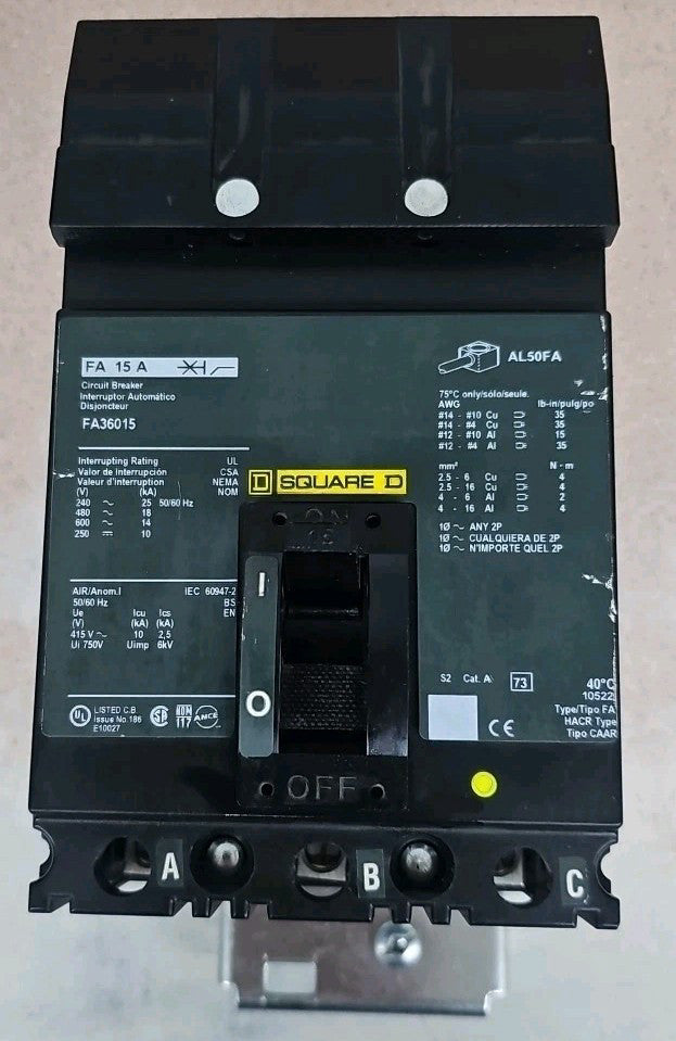 Square D FA36015 molded case 3 phase breaker NTO
