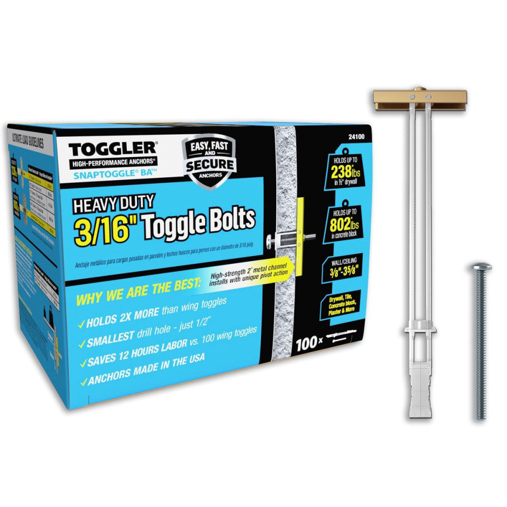 SNAPTOGGLE Heavy-Duty Drywall Toggle Bolt – 3/16"-24 UNC Zinc-Plated Anchor f...