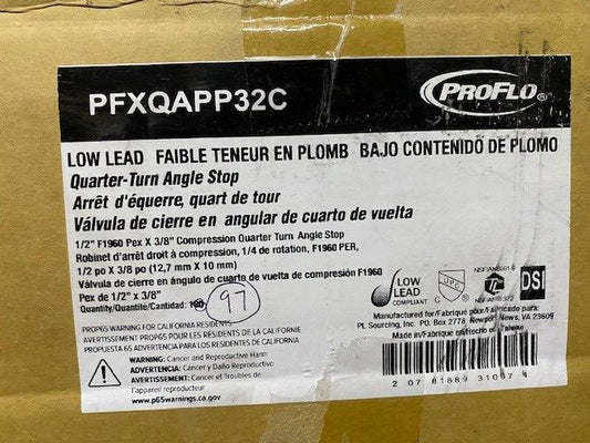 (97 Pack) PROFLO 1/2''  x 3/8'' PFX1APP32C Quarter turn Angle Stop Lever
