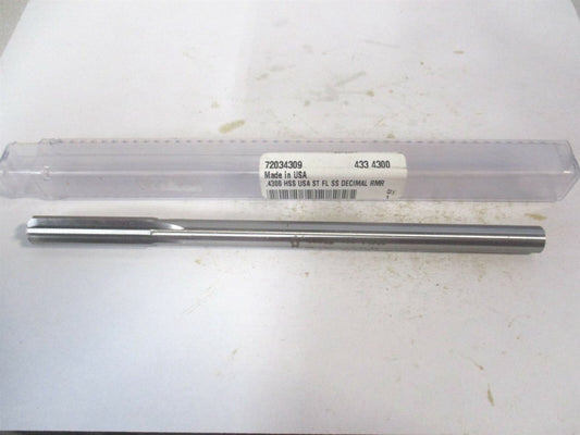 (433-0.4300) 0.43" x 1-3/4" x 7" OAL 6-Flute Straight Shank HSS Chucking Reamer 