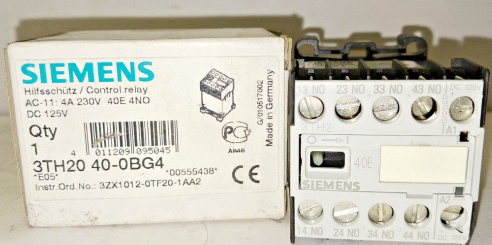 NEW SIEMENS 3TH20-40OBG4 CONTROL RELAY 230 VAC 125 VDC 40E 4NO