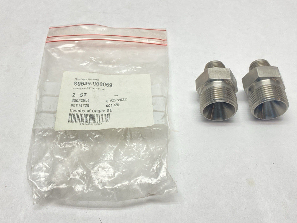 Atlas Copco 80649.000059 Pipe Nipple 3/8" x 3/4" NPT LOT OF 2