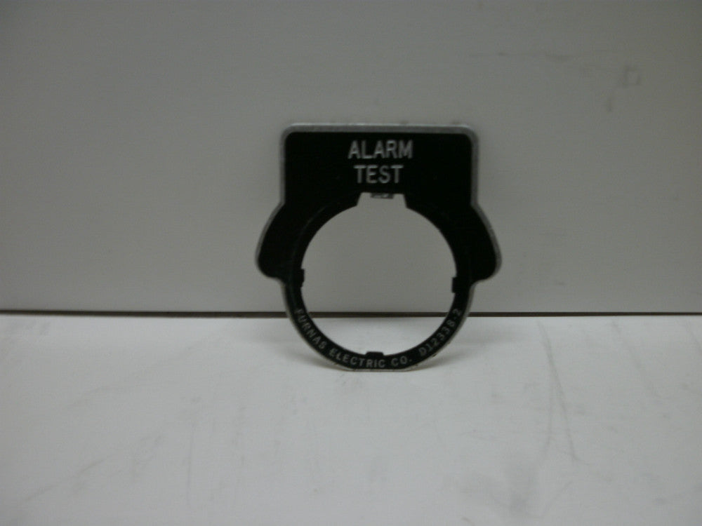 FURNAS D12338-2 (ALARM TEST) LEGEND PLATE HALF ROUND SILVER LETTERING & TRIM