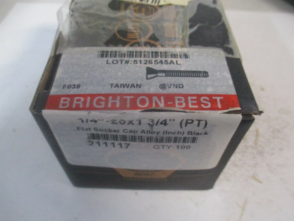 (211117P) 1/4-20 UNC Alloy Steel Hex Socket 82° Flat Cap Screw - Pack of 100