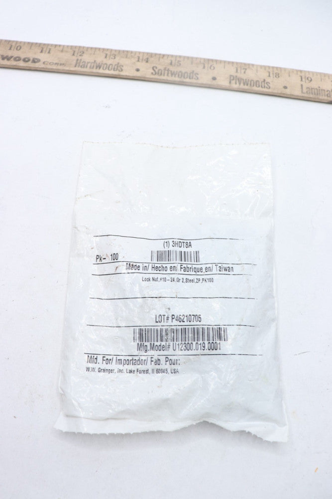 (100-Pk) Grainger Nylon Insert Lock Nuts Grade 2 #10-24 3HDT8A