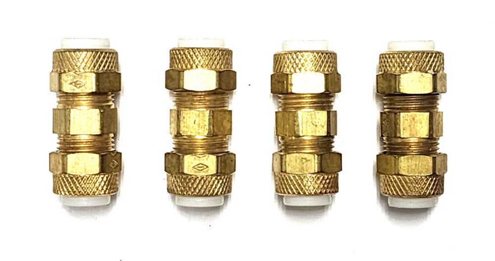 IMPERIAL 3/8" BRASS POLY-UNIONS (LOT OF 5) 3/8" COMPRESSION TO 3/8" COMPRESSION