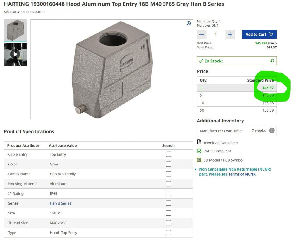 Harting Han 16B-HTE-R-M40 16B Hood Top Entry Housing 19300160448 [B0S3]
