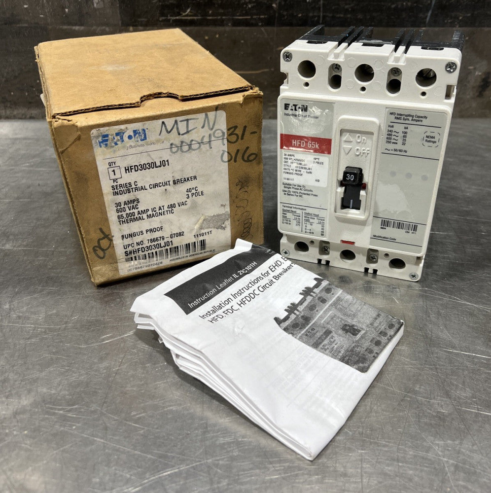 Eaton HFD3030LJ01 Complete Molded Case Circuit Breaker - 600 Max Volt 30 Amp Nos