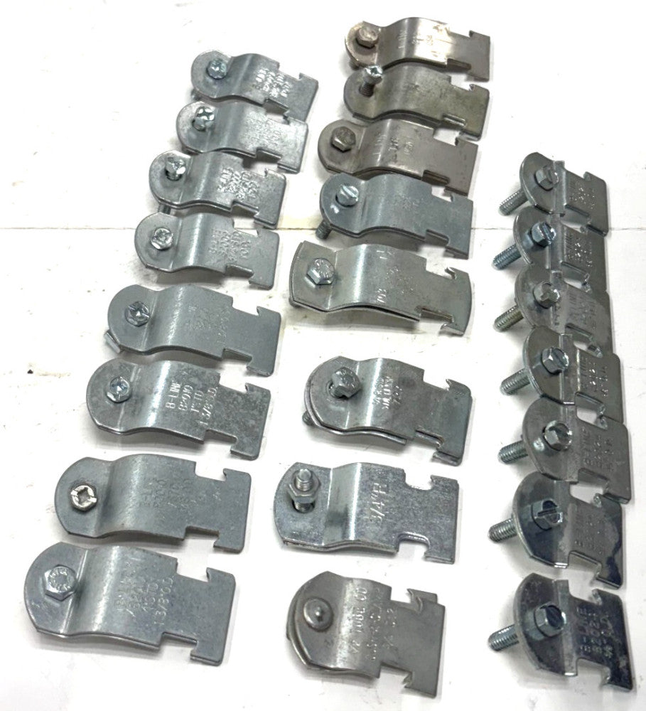 CONDUIT/PIPE CLAMPS LOT OF 23 SIZES 1/2" 3/4" 1' 1-1/4" 3/8"