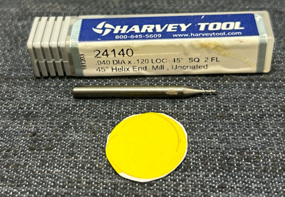 HARVEY TOOL HELIX END MILL  24140  DIA .040 LOC .120  2 FLUTE