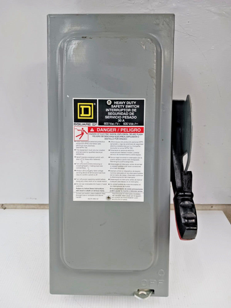 Square D 30 Amp Fusible Heavy Duty Safety Switch 3 Pole 600 VAC / VDC H361