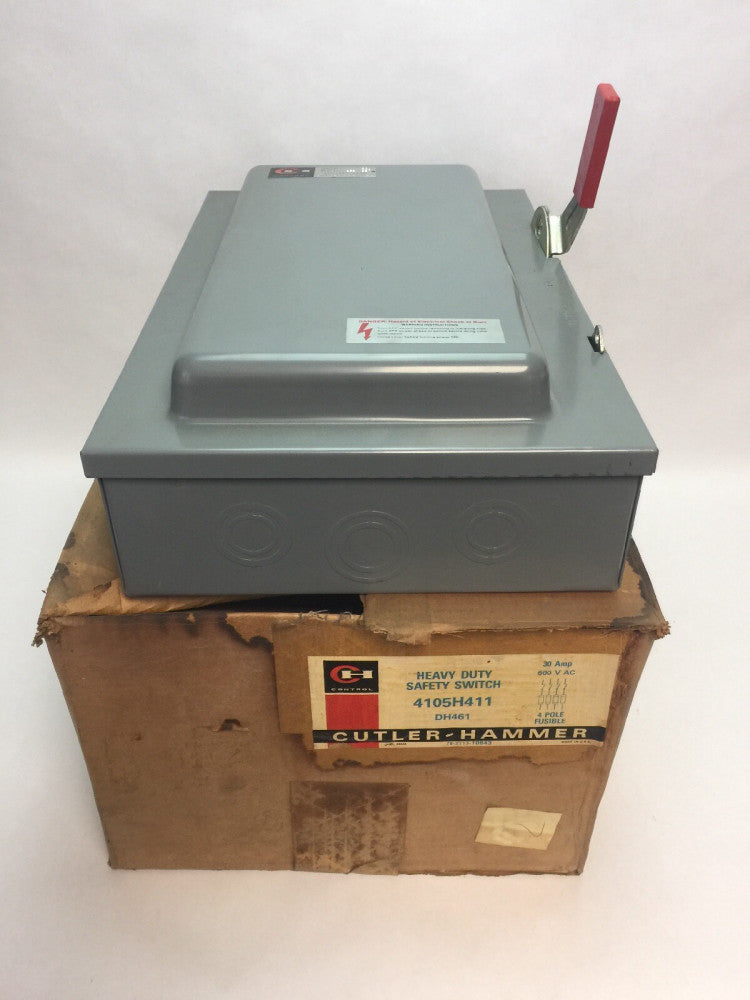 CUTLER HAMMER 4105H411 HEAVY DUTY FUSIBLE SAFETY SWITCH 600VAC 30AMP 4 POLES 