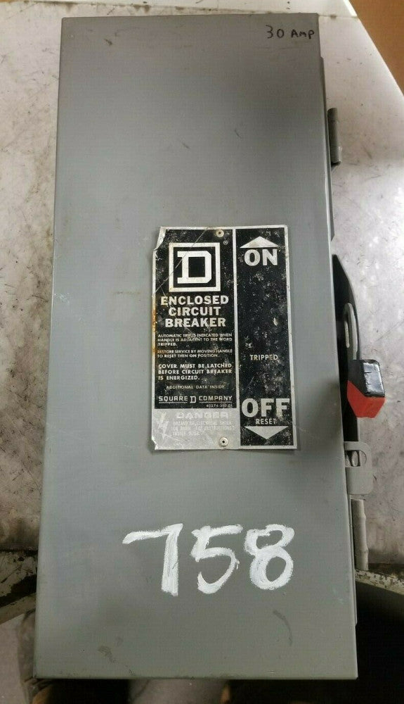 SQUARE D 30 AMP ENCLOSED CIRCUIT BREAKER 600 VAC 3 POLE  FAL36030 / FA100AWK