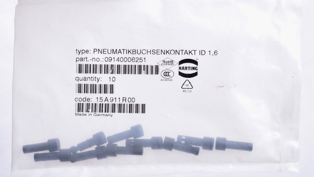 10 Count HAN Harting HD Connectors 1.6mm ID Female Contact Pneumatic 09140006251