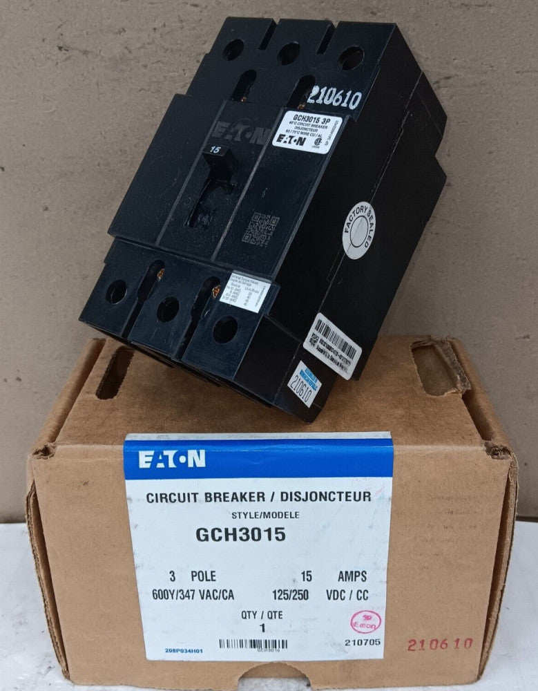 NEW EATON GCH3015 15 AMP CIRCUIT BREAKER 3 POLE 600Y/347 VAC