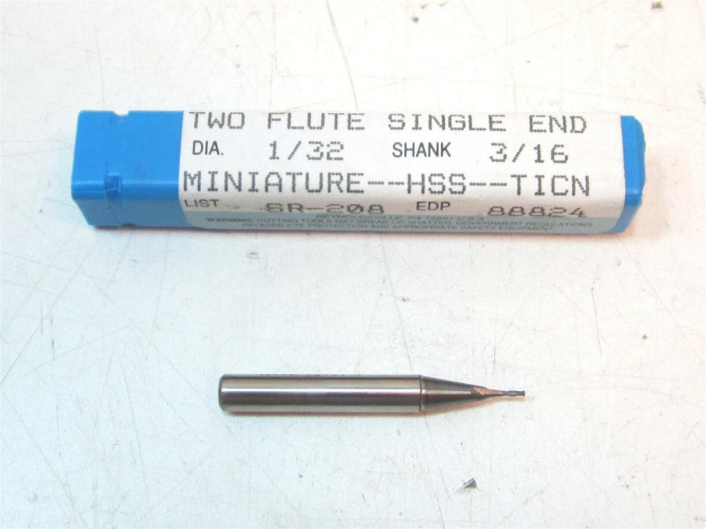 Niagara 2 Flute Single End End Mill 1/32 Diameter 3/16 Shank New