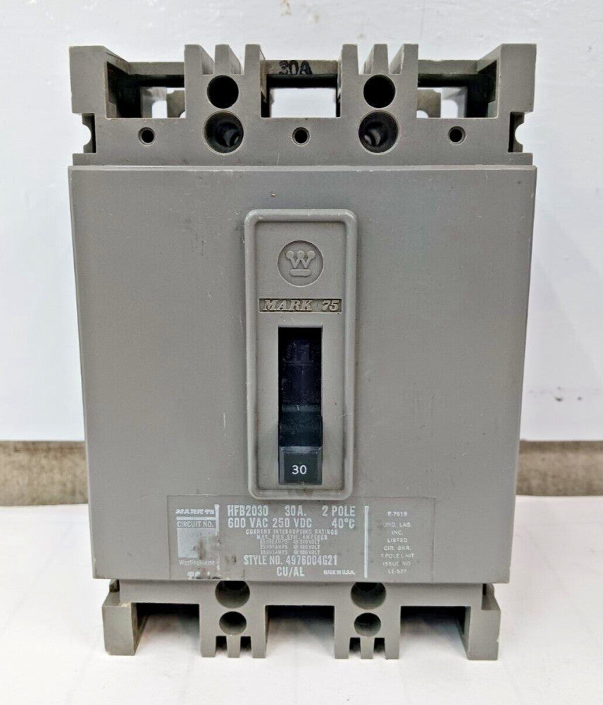 WESTINGHOUSE 30 AMP CIRCUIT BREAKER 2 POLE 600 VAC HFB2030 #1