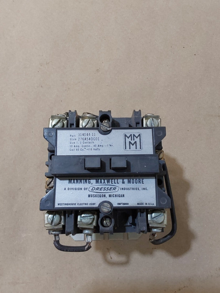 DRESSER 314344-11 30AMP 3 CONTACTS Size 1 Contactor, Manning,Maxwell & Moore