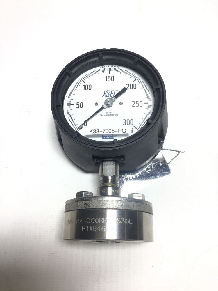 Wika K33-7005-PG Pressure Gauge 1/2" NPT 316 Stainless Steel Tube and Connection