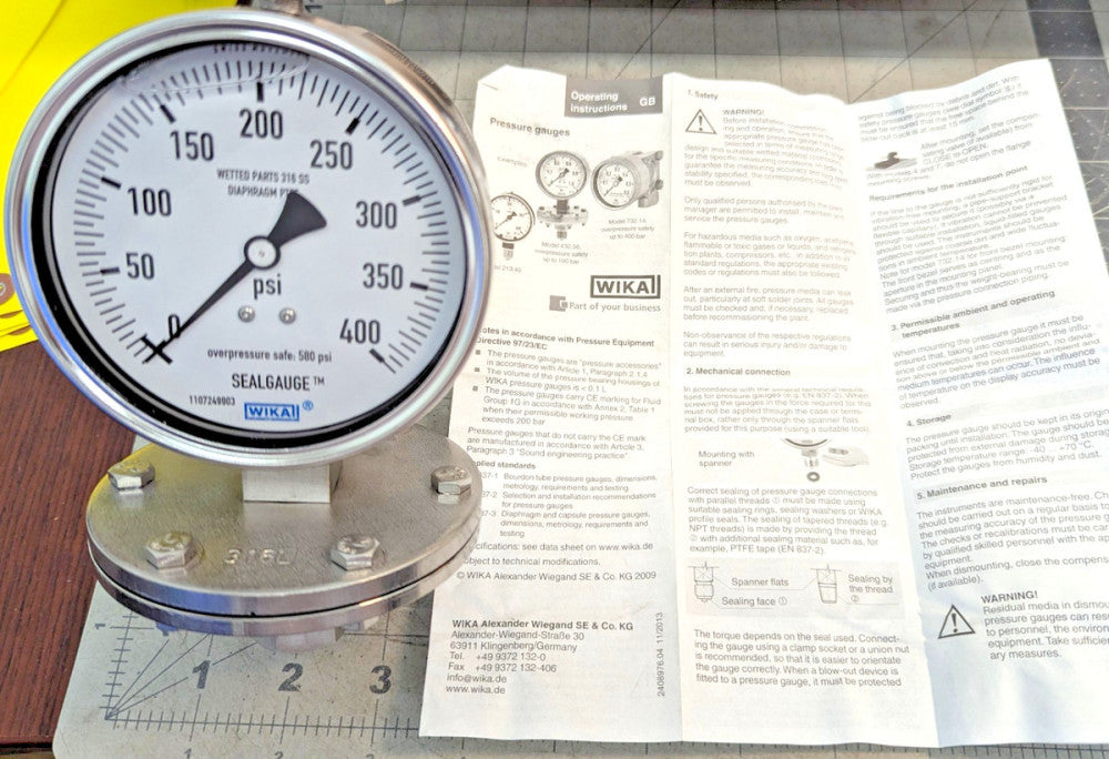 4” Liquid Filled Diaphragm Pressure Gauge 400psi With Overload Safety [B8S2]