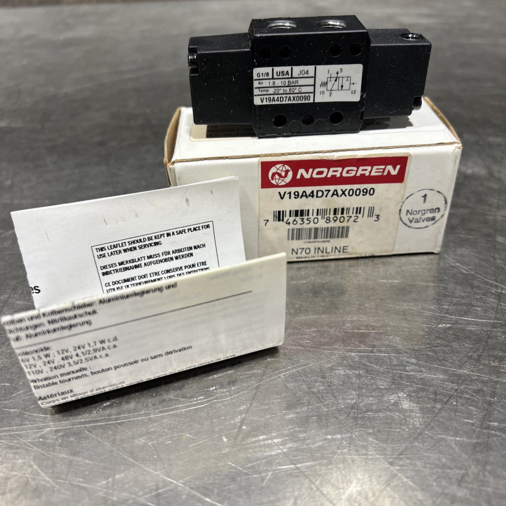 NORGREN V19A4D7AX0090 IN-LINE VALVE Nos Surplus