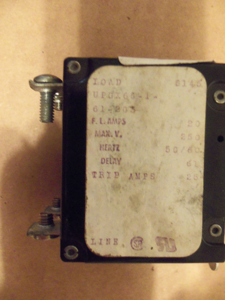Airpax Circuit Breaker UPGX66-1-61-203 20A 250V Panel Mount Double-Pole USA made