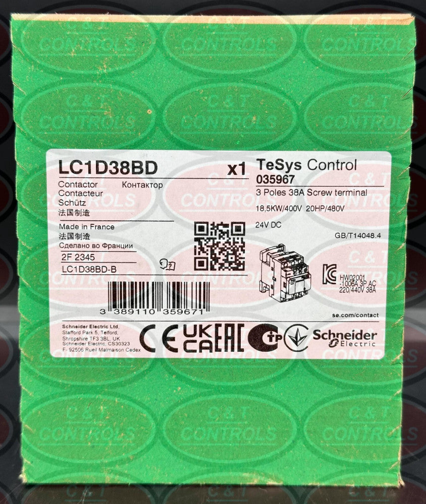 Square D LC1D38BD 38A 24VDC IEC Contactor New In Box USA Stock