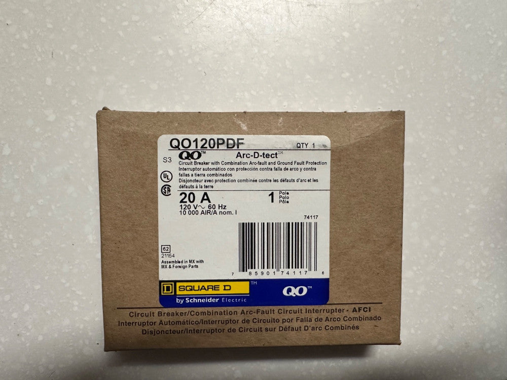Schneider QO120PDF Square D QO 20A 1 Pole 120V Plug-in Mount Dual Function Mini