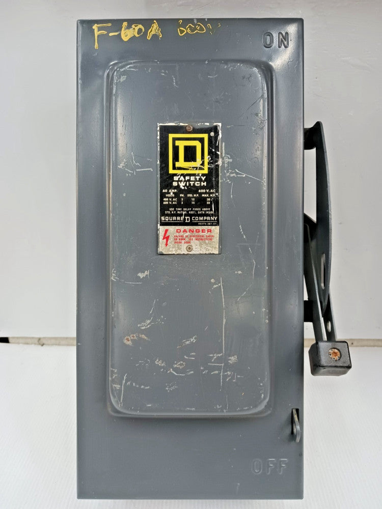 Square D 60 Amp Fusible Safety Switch 3 Pole 600 VAC / VDC 50 HP H362
