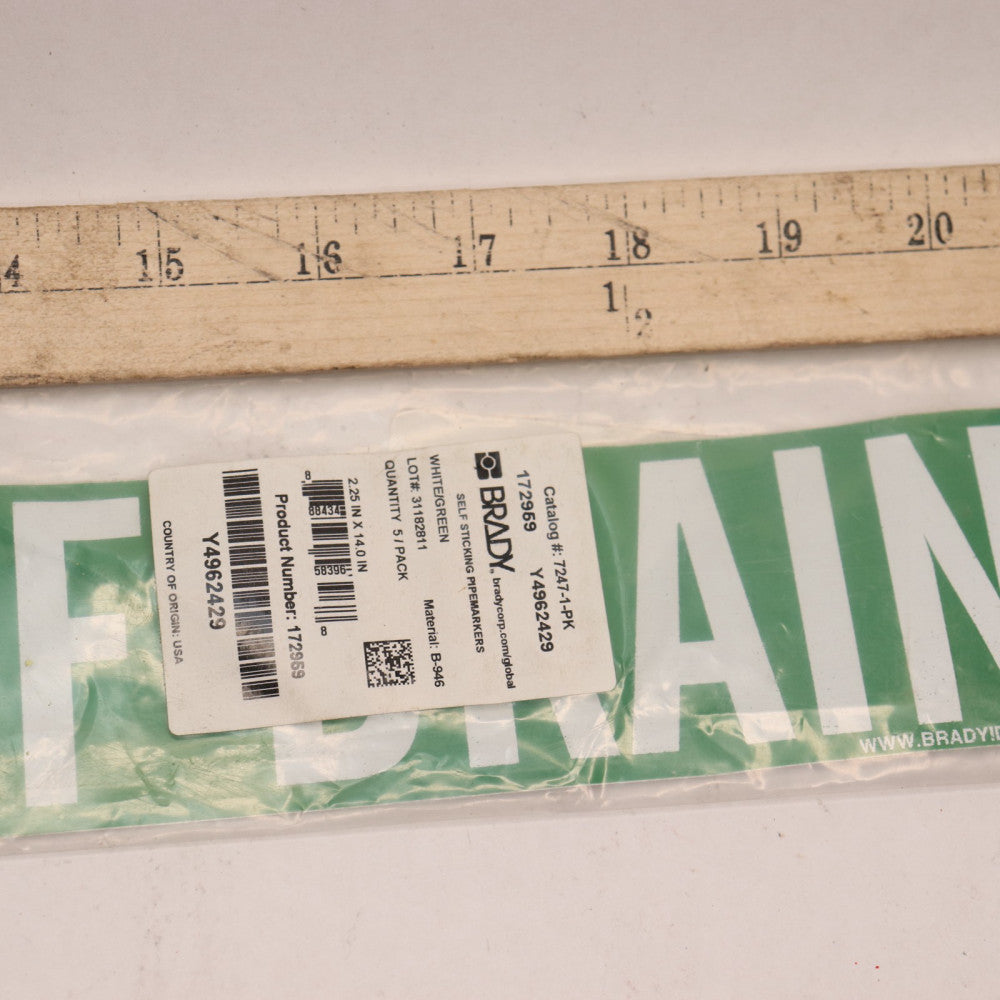 (5-Pk) Brady Pipe Marker Roof Drain Green White 2-1/2 x 14" 7247-1-PK