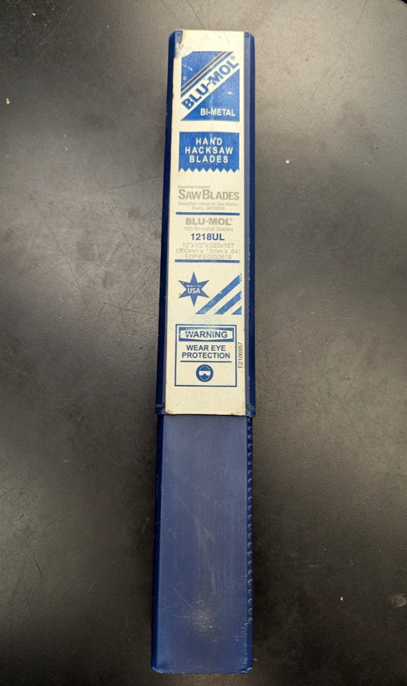 100 BLU-MOL Made in USA- Bi-Metal Hand Hacksaw Blades 12"X1/2X.025X18T-F.Ship