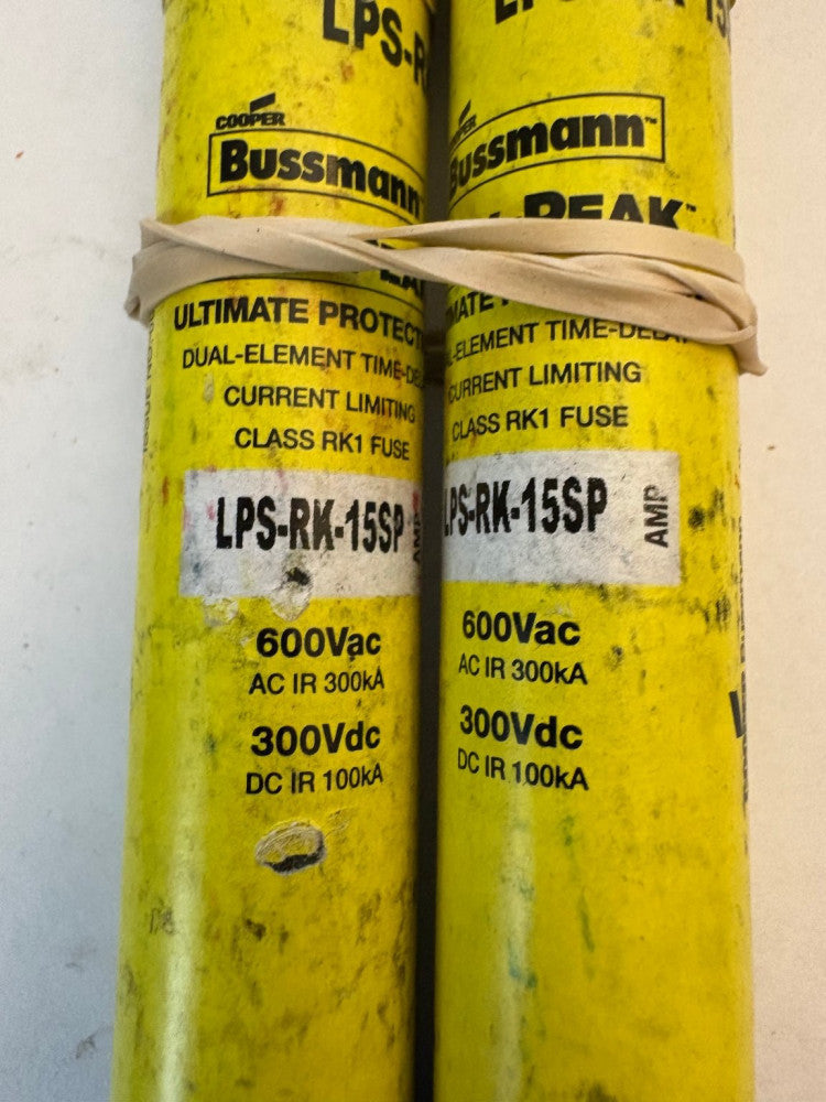 2 - Cooper Bussmann LPS-RK-15SP Dual-Element Time-Delay Fuse 600Vac 300Vdc