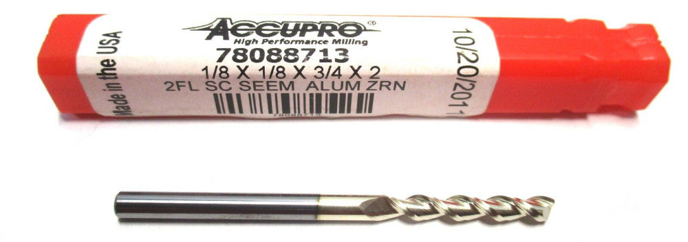 NEW (78088713) 1/8 x 1/8 x 3/4 x 2 2-Flute CC SE RH Carbide Square End Mill