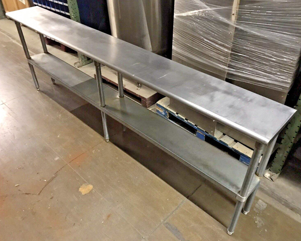 L & J Stainless Steel Top Table 9ft L x 14in W x 36in H 10in w/ Bottom Shelf