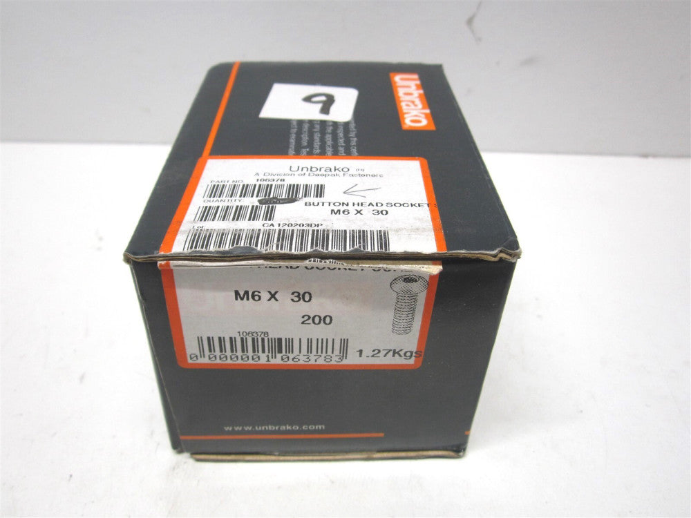 Unbrako (106378) M6x10 30.00mm Alloy Steel Button Cap Screw - Pack of 69