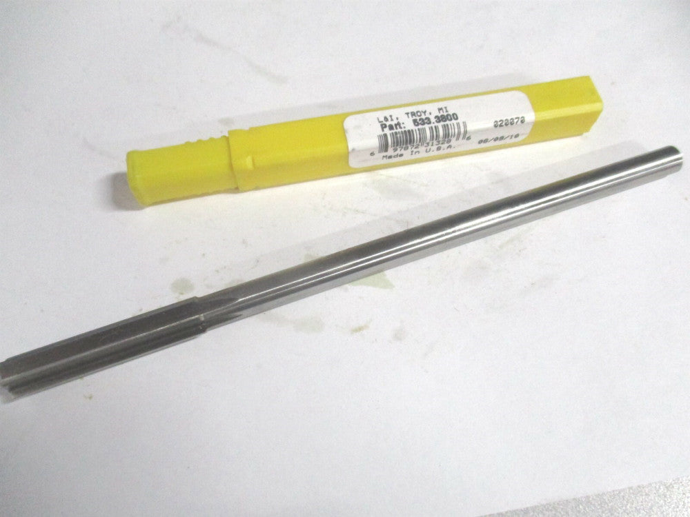 (433-0.3800) 0.38" x 1-3/4" x 7" OAL 6-Flute Straight Shank HSS Chucking Reamer 