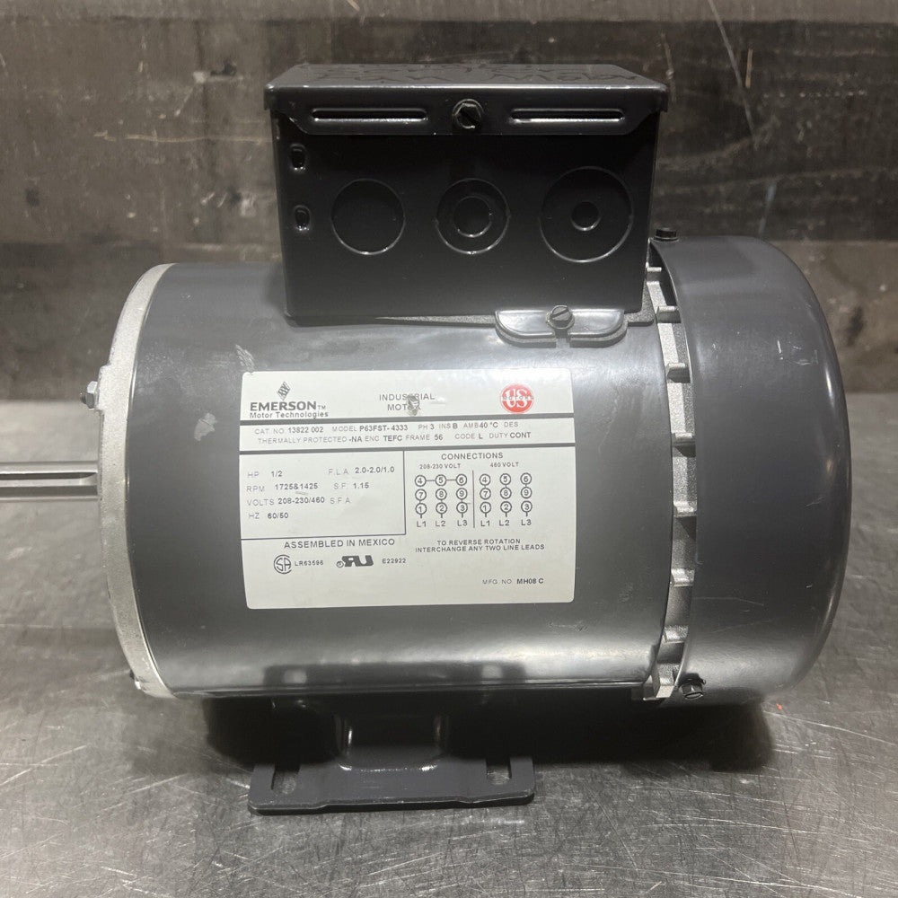 Emerson P63FST-4333 Electric Motor 1/2 HP 1725 & 1425 RPM 208-230/460 V, 3 Ph