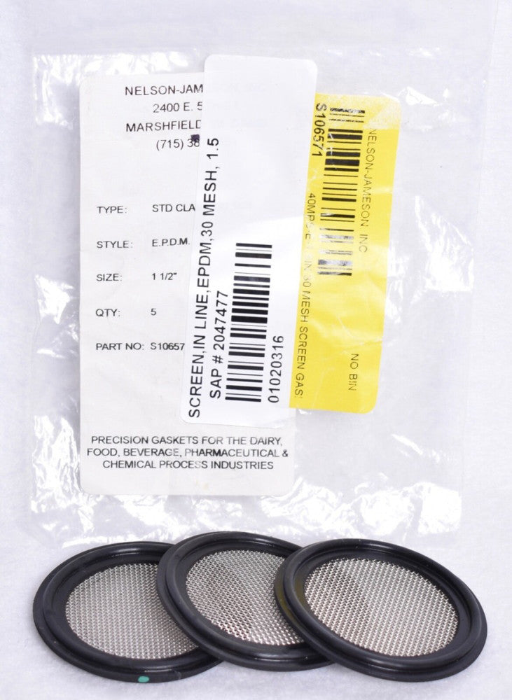 3 Count Nelson Jameson 40 Mesh Screens Gasket Clamp Type EPDM  40MPS-E-1.5IN