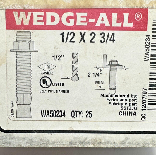 (Box of 25) Simpson Strong-Tie WA50234 1/2" x 2-3/4" Wedge Anchors Plated