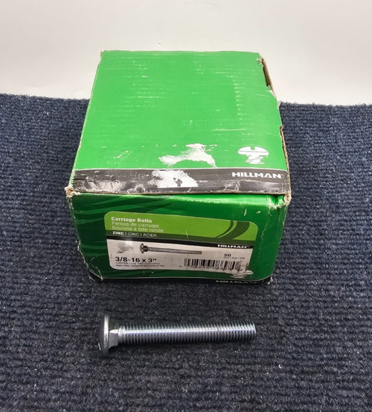 ( QTY 50 ) HILLMAN 240168: BOLT CARRIAGE GRADE 2 3/8''-16 X 3''