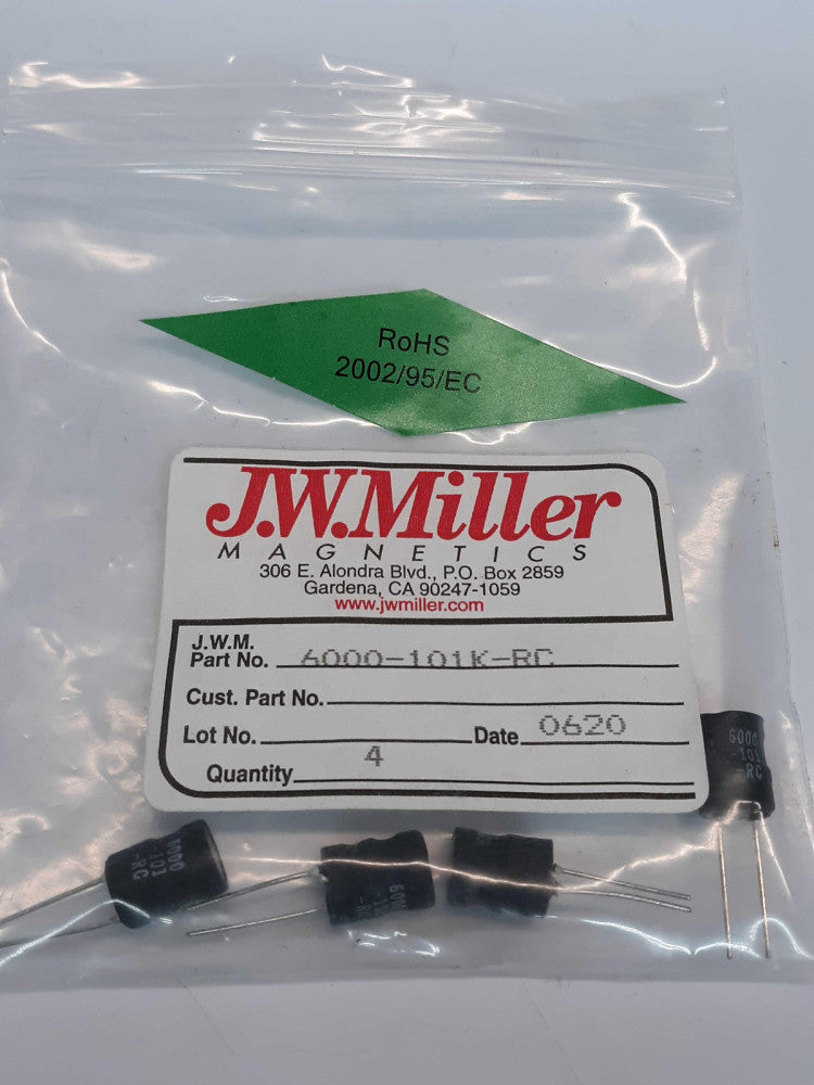 J.W. Miller 6000-101K-RC Wirewound Inductors Vertical Cylinders Lot of 4